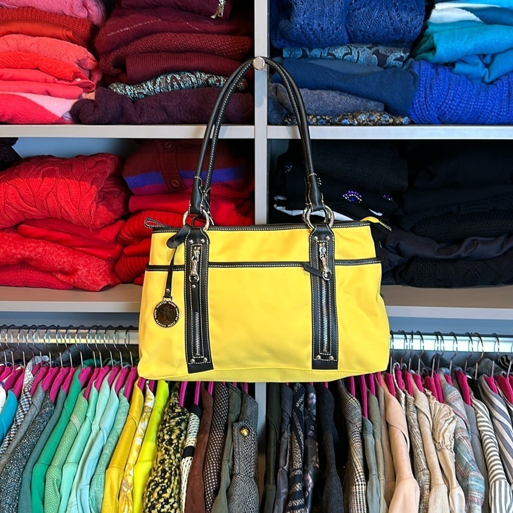 Franco Sarto yellow with black trim nylon shoulder bag NWOT